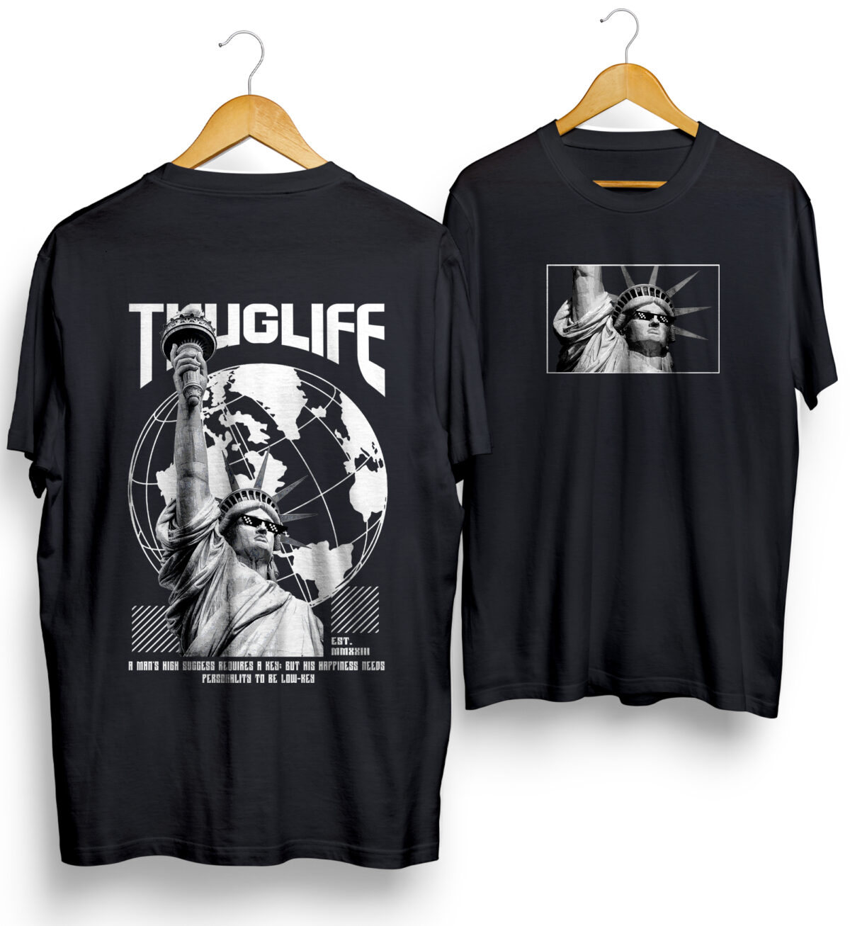 Urban streetwear t-shirt featuring a Greek statue graphic with Thug Life sunglasses BLACK