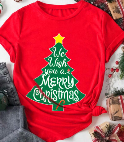 Festive "We Wish You a Merry Christmas" Holiday Tee