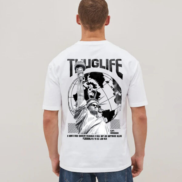 Urban streetwear t-shirt featuring a Greek statue graphic with Thug Life sunglasses