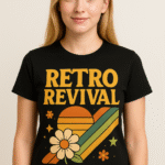 Women's "Retro Revival" Floral Sunset T-Shirt - 100% Cotton