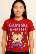 Gaming K-Pop Cat Graphic T-Shirt - 100% Cotton - Image 3