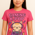 Gaming K-Pop Cat Graphic T-Shirt - 100% Cotton