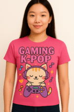 Gaming K-Pop Cat Graphic T-Shirt - 100% Cotton