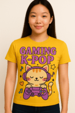 Gaming K-Pop Cat Graphic T-Shirt - 100% Cotton - Image 2