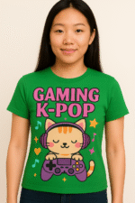 Gaming K-Pop Cat Graphic T-Shirt - 100% Cotton - Image 5