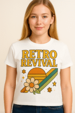 Women's "Retro Revival" Floral Sunset T-Shirt - 100% Cotton - Image 2