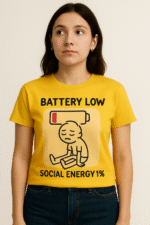 Battery Low Social Energy T-Shirt - 100% Cotton - Image 5