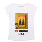 I Love Dubai UAE T-Shirt – Women’s Souvenir Tee with Dubai Frame & Skyline Print 100% Cotton - Image 3