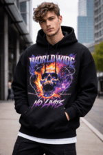 Worldwide No Limits Graphic Hoodie – Men’s Streetwear Hoodie with Skull Flame Print | Premium Cotton Fleece - Image 2