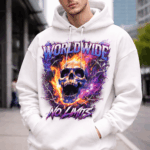 Worldwide No Limits Graphic Hoodie – Men’s Streetwear Hoodie with Skull Flame Print | Premium Cotton Fleece