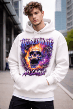 Worldwide No Limits Graphic Hoodie – Men’s Streetwear Hoodie with Skull Flame Print | Premium Cotton Fleece