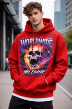Worldwide No Limits Graphic Hoodie – Men’s Streetwear Hoodie with Skull Flame Print | Premium Cotton Fleece - Image 4