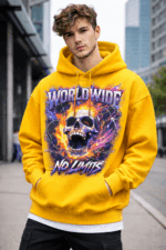 Worldwide No Limits Graphic Hoodie – Men’s Streetwear Hoodie with Skull Flame Print | Premium Cotton Fleece - Image 3